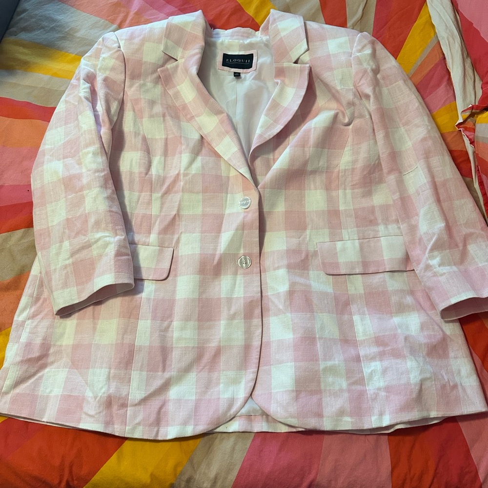 Eloquii Pink and White Checkered Blazer